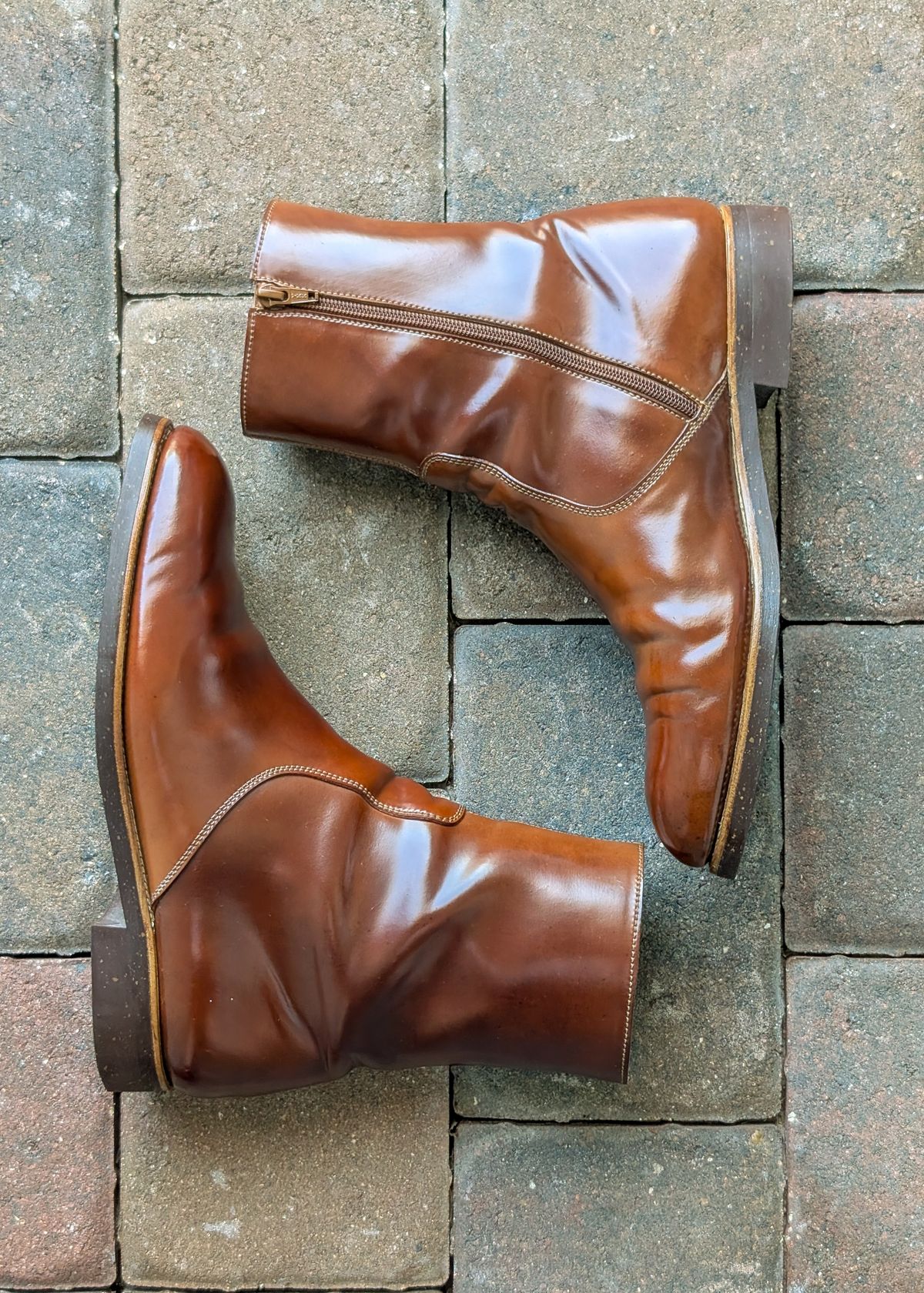 Photo by nikolanottesla on August 13, 2025 of the Carmina Zip Boots in Horween Bourbon Shell Cordovan.