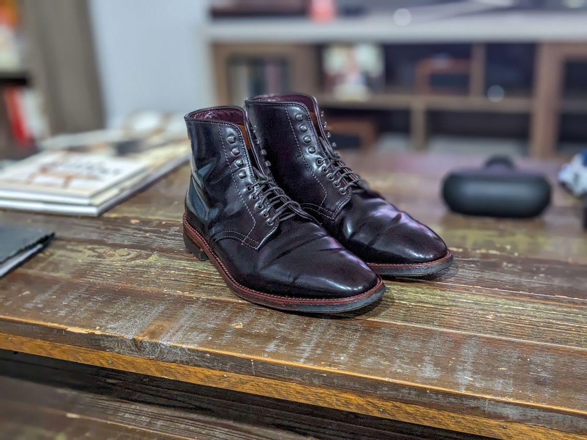 Photo by nikolanottesla on January 23, 2024 of the Alden Plain Toe Boot in Horween Color 8 Shell Cordovan.