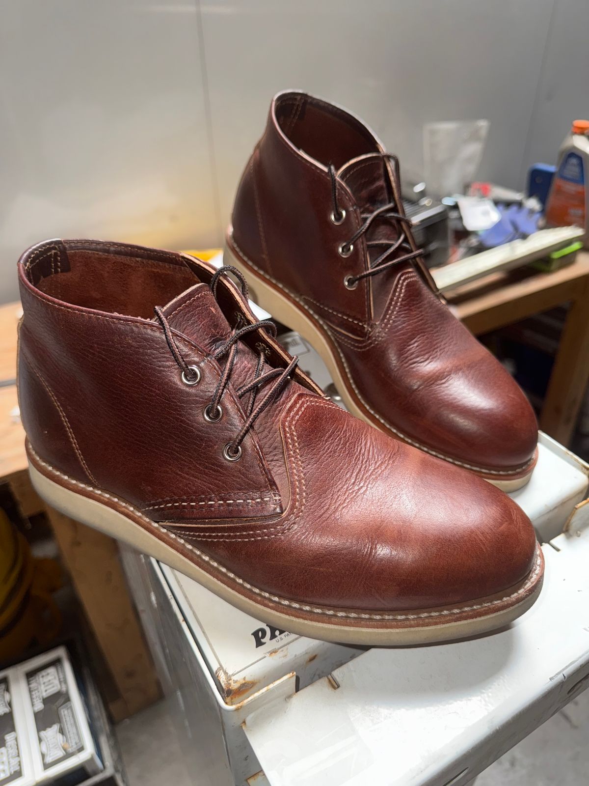 Photo by rb_sampson on June 30, 2025 of the Red Wing Work Chukka in S.B. Foot Briar Oil Slick.