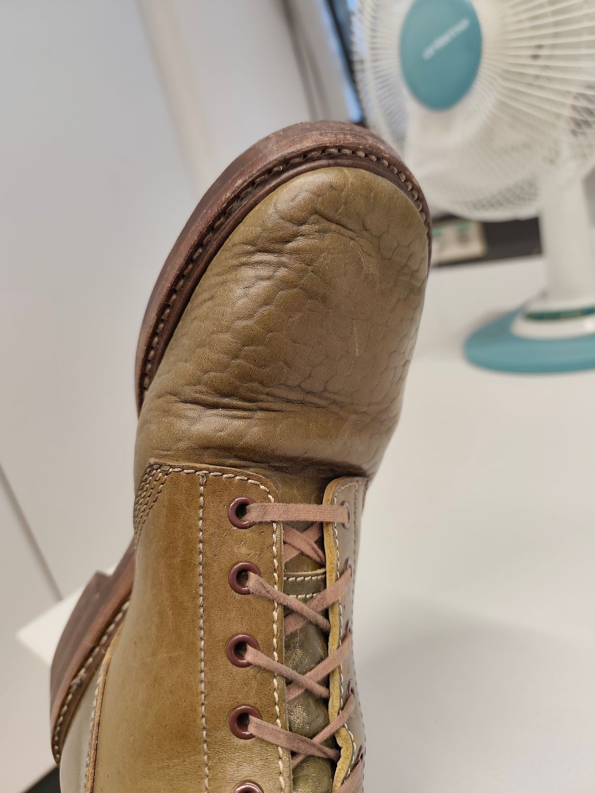 Photo by olgi on July 9, 2025 of the John Lofgren M-43 Service Shoes in Shinki Olive Shrunken Horsebutt.