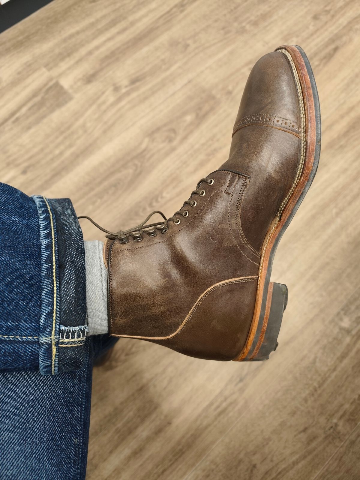 Photo by olgi on October 10, 2025 of the Viberg Service Boot in Maryam Moss Horsebutt.