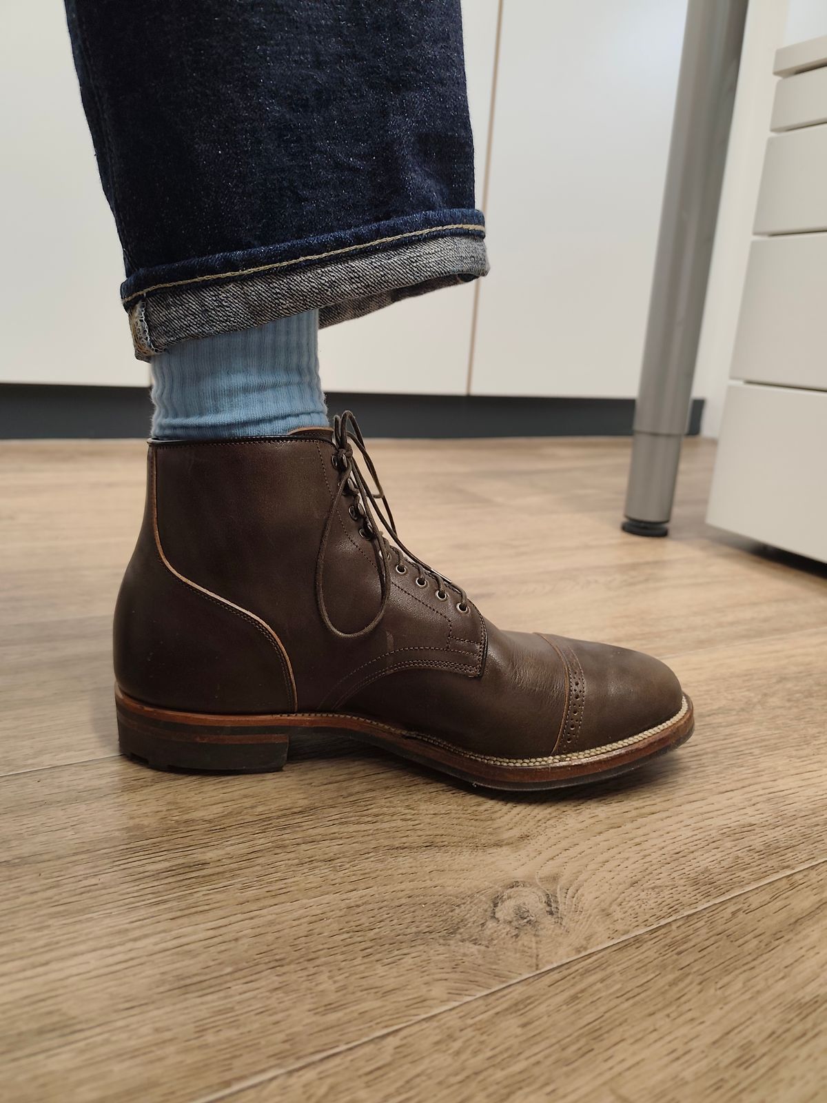 Photo by olgi on October 7, 2025 of the Viberg Service Boot in Maryam Moss Horsebutt.