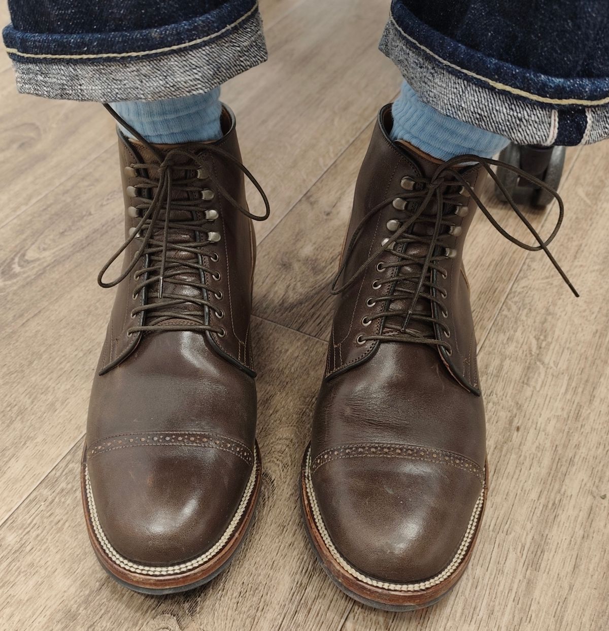 Photo by olgi on October 7, 2025 of the Viberg Service Boot in Maryam Moss Horsebutt.