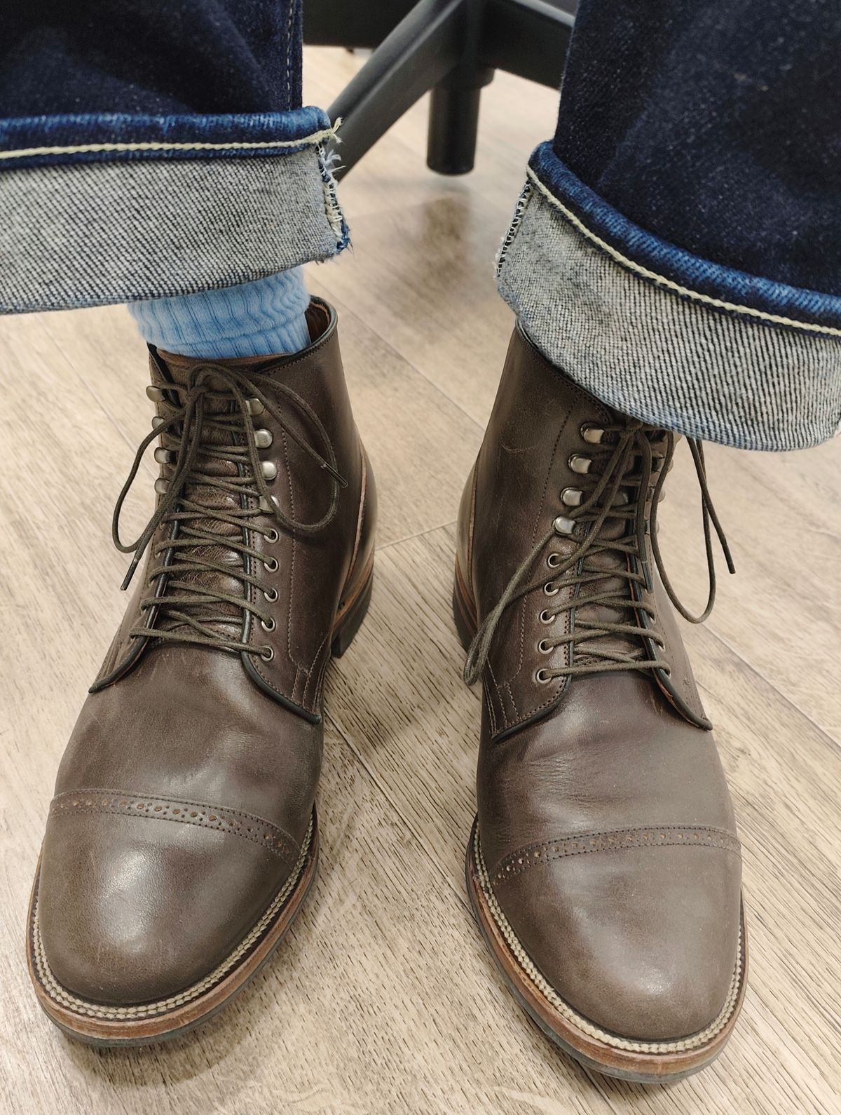 Photo by olgi on October 29, 2025 of the Viberg Service Boot in Maryam Moss Horsebutt.