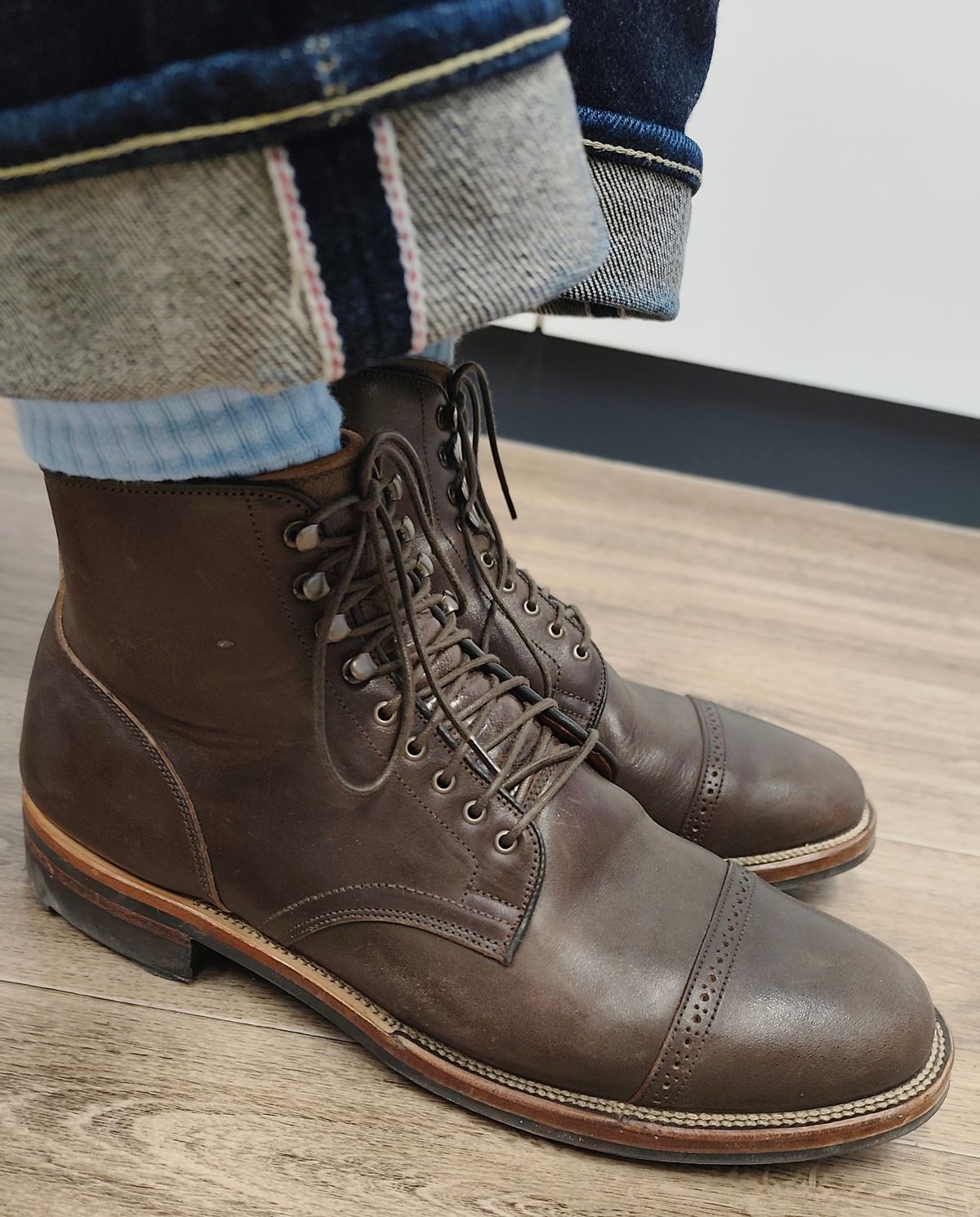 Photo by olgi on October 29, 2025 of the Viberg Service Boot in Maryam Moss Horsebutt.