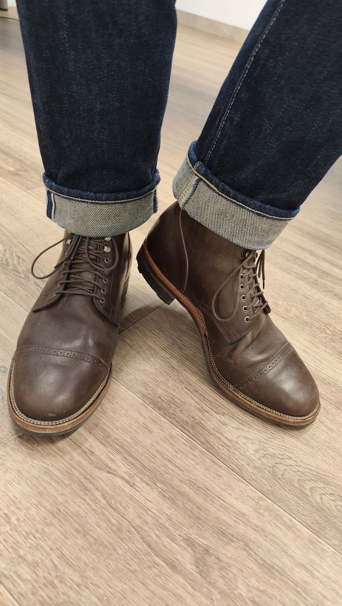 Photo by olgi on November 7, 2025 of the Viberg Service Boot in Maryam Moss Horsebutt.