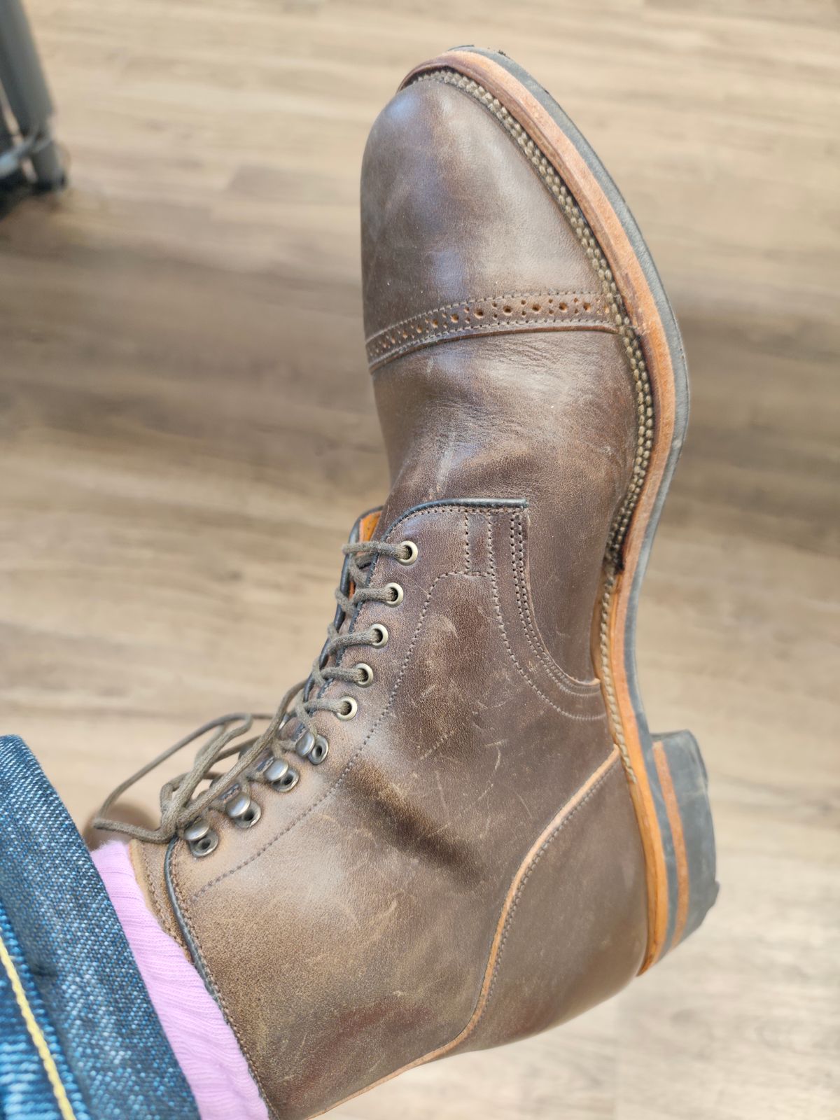 Photo by olgi on November 11, 2025 of the Viberg Service Boot in Maryam Moss Horsebutt.