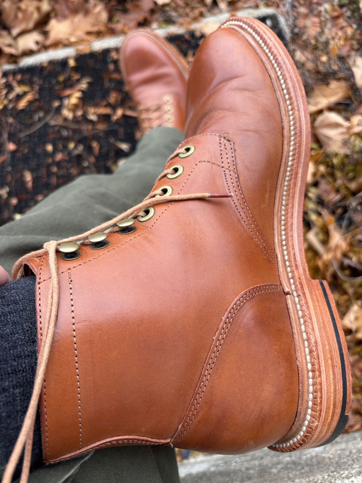 Photo by ZFitzGolf on November 20, 2025 of the Grant Stone Diesel Boot in Badalassi Carlo Saddle Tan Minerva.