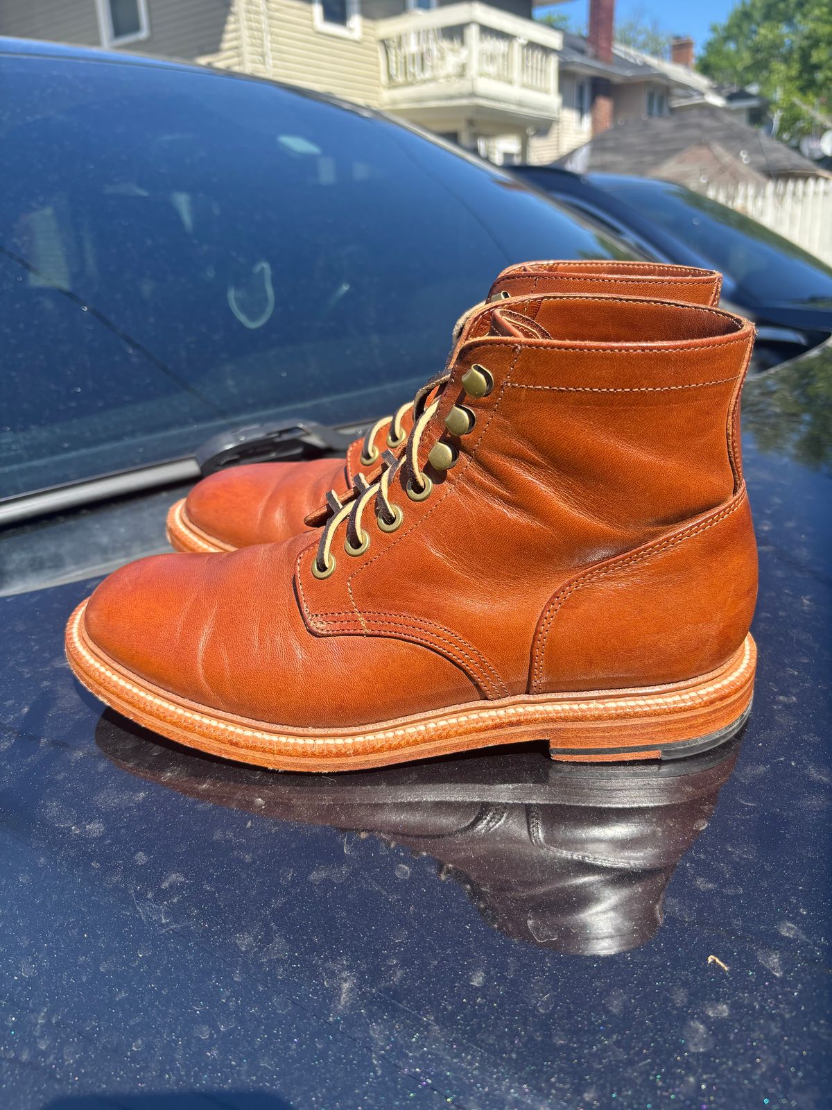 Photo by ZFitzGolf on May 10, 2026 of the Grant Stone Diesel Boot in Badalassi Carlo Saddle Tan Minerva.