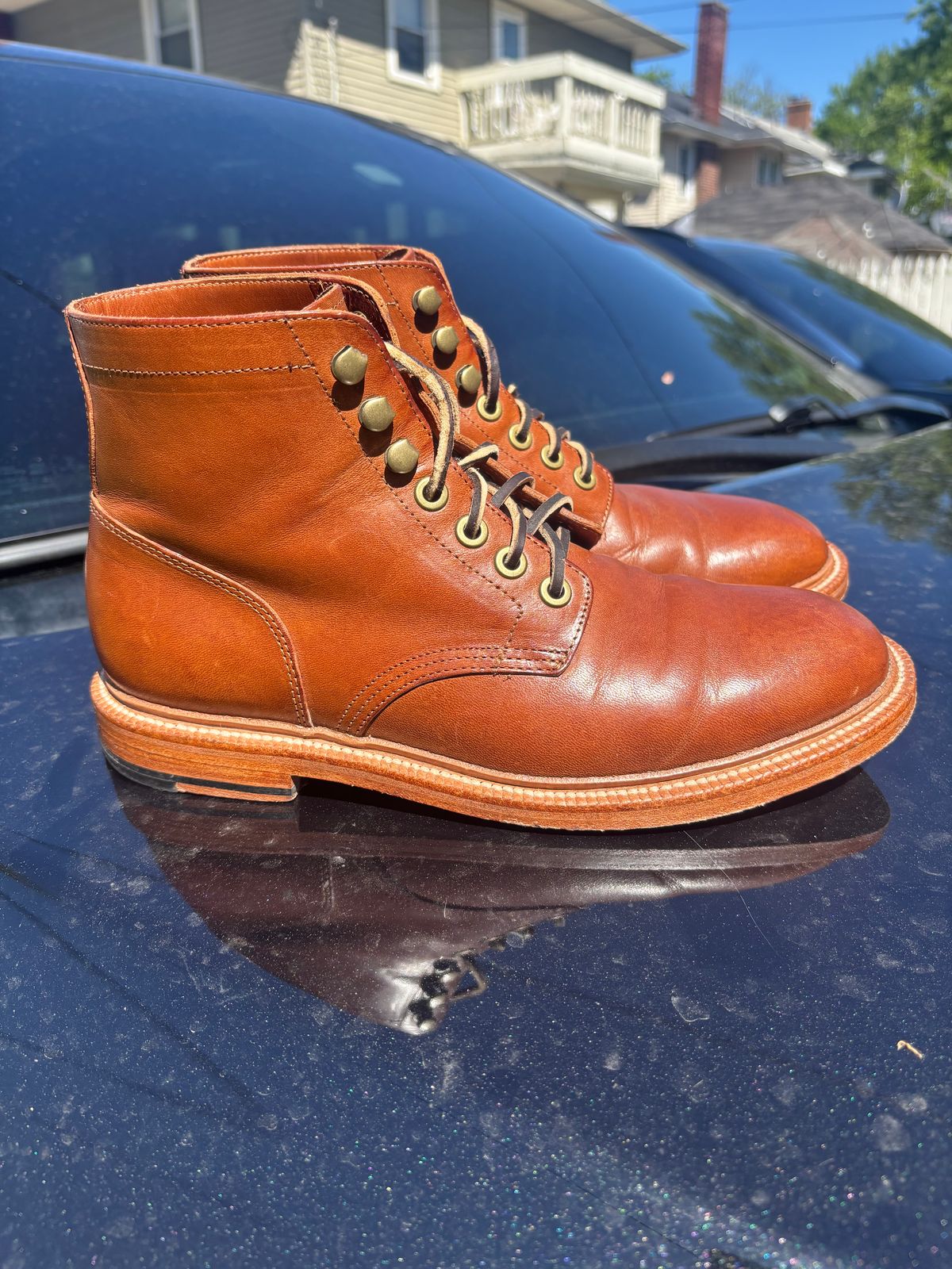 Photo by ZFitzGolf on May 10, 2026 of the Grant Stone Diesel Boot in Badalassi Carlo Saddle Tan Minerva.