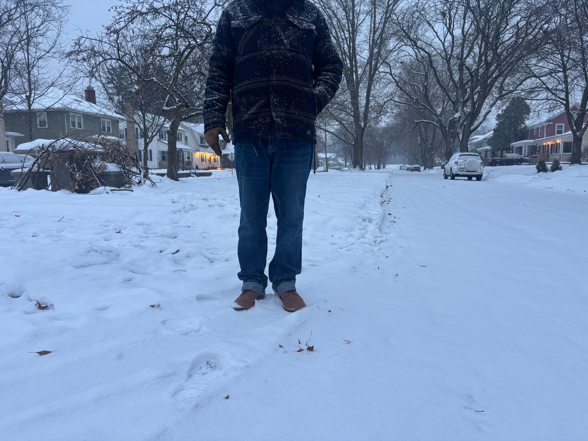 Photo by ZFitzGolf on December 7, 2025 of the Grant Stone Diesel Boot in C.F. Stead Natural Waxy Commander Suede.