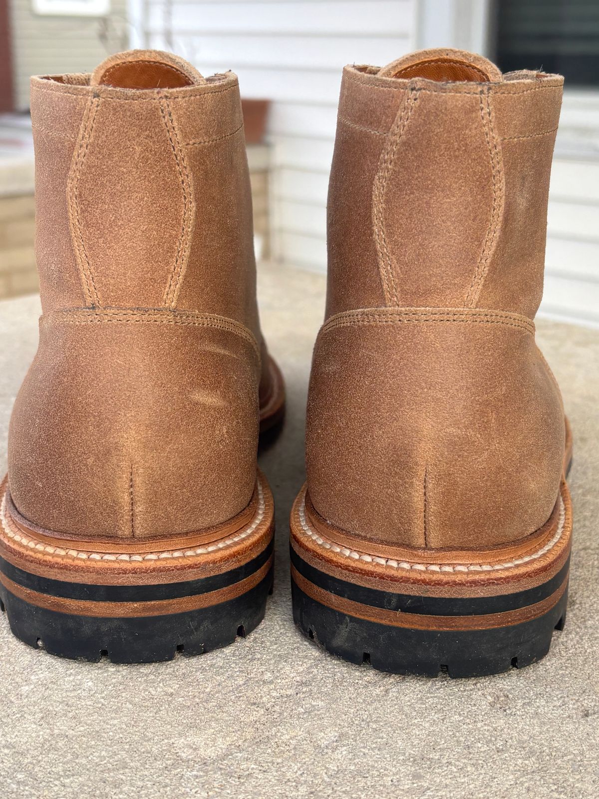 Photo by ZFitzGolf on January 4, 2026 of the Grant Stone Diesel Boot in C.F. Stead Natural Waxy Commander Suede.