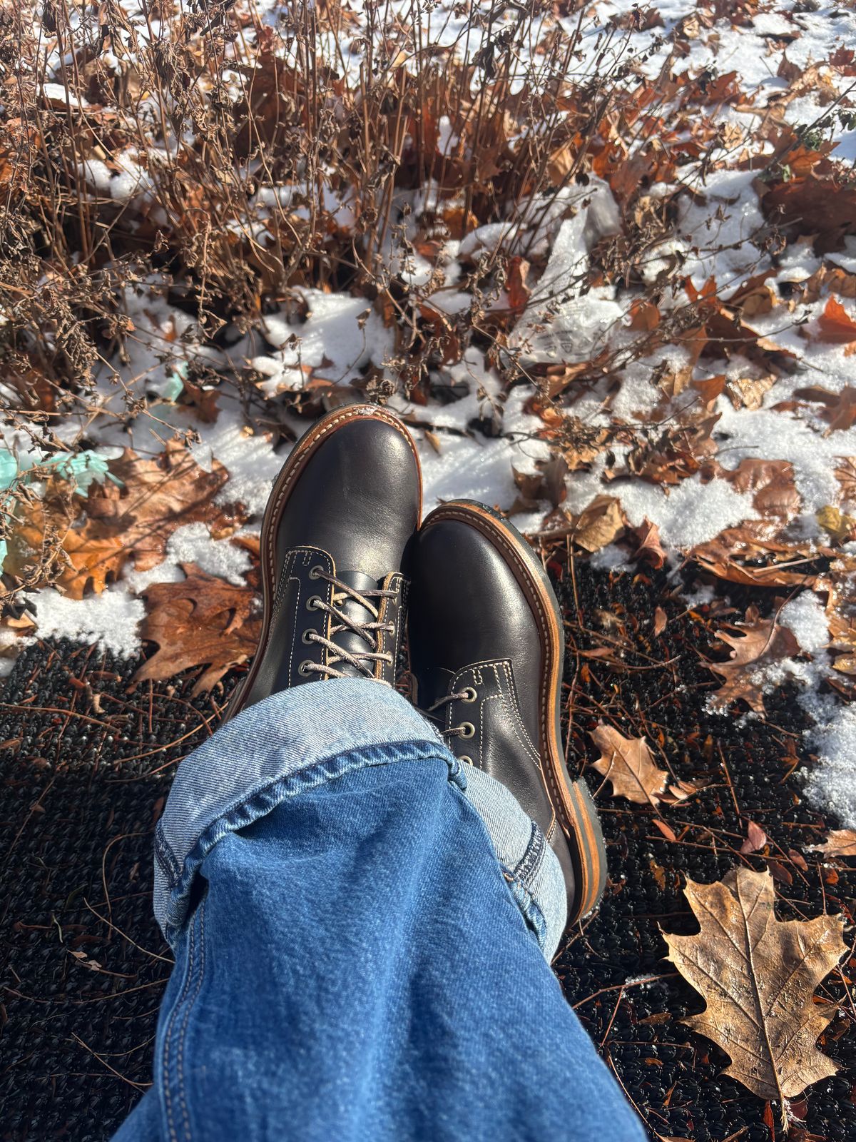 Photo by ZFitzGolf on December 30, 2025 of the Truman Plain Toe Boot in Black Cypress Teacore.