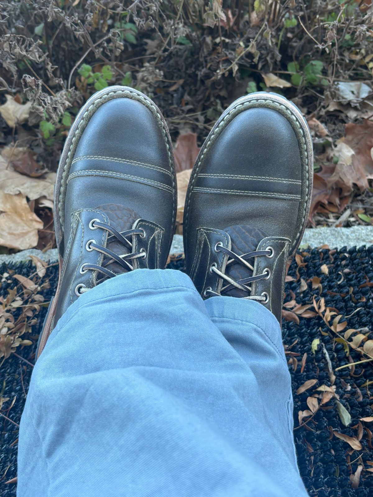 Photo by ZFitzGolf on November 17, 2025 of the White's MP-Sherman Toe Cap in Horween Olive Waxed Flesh.