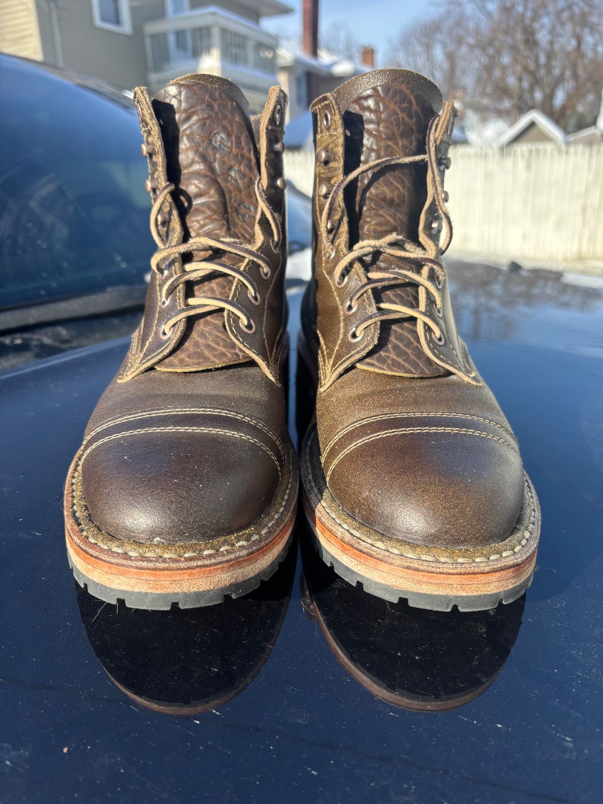 Photo by ZFitzGolf on December 1, 2025 of the White's MP-Sherman Toe Cap in Horween Olive Waxed Flesh.