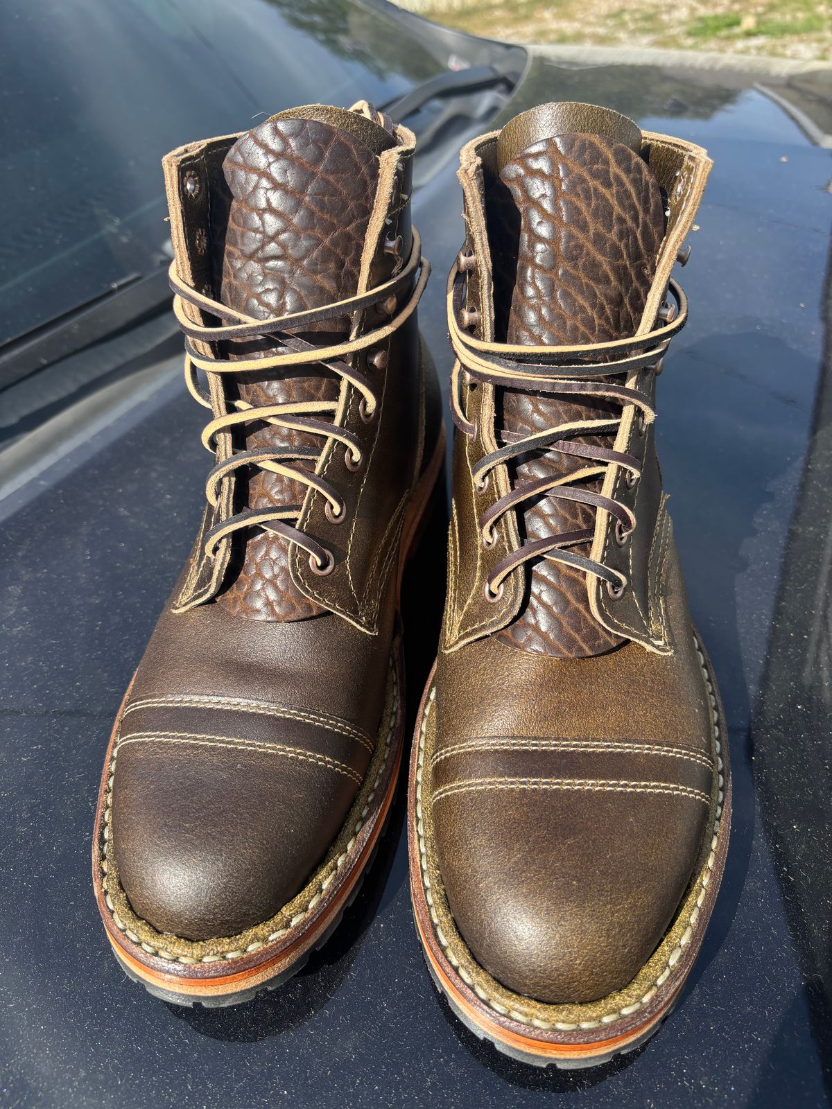Photo by ZFitzGolf on October 1, 2025 of the White's MP-Sherman Toe Cap in Horween Olive Waxed Flesh.