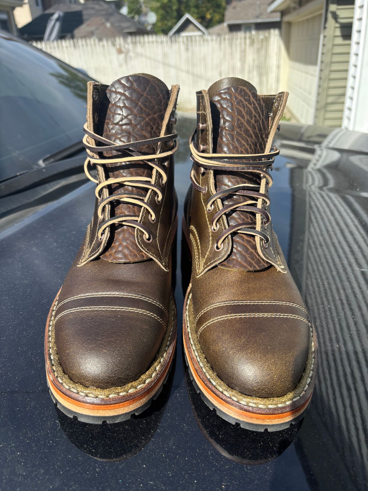 Photo by ZFitzGolf on October 1, 2025 of the White's MP-Sherman Toe Cap in Horween Olive Waxed Flesh.