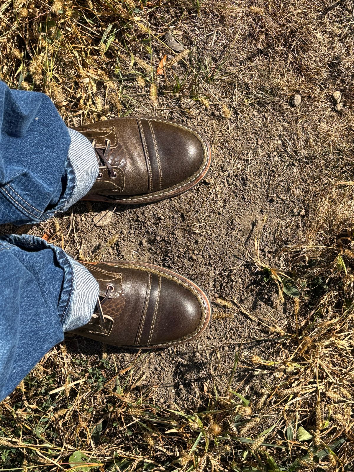Photo by ZFitzGolf on October 10, 2025 of the White's MP-Sherman Toe Cap in Horween Olive Waxed Flesh.
