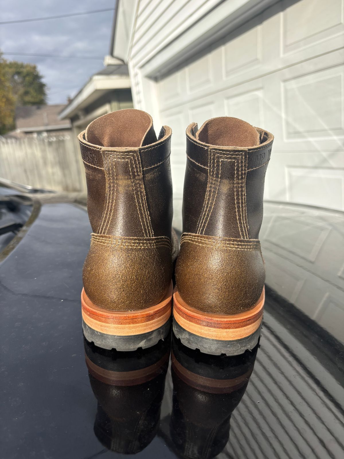 Photo by ZFitzGolf on November 1, 2025 of the White's MP-Sherman Toe Cap in Horween Olive Waxed Flesh.