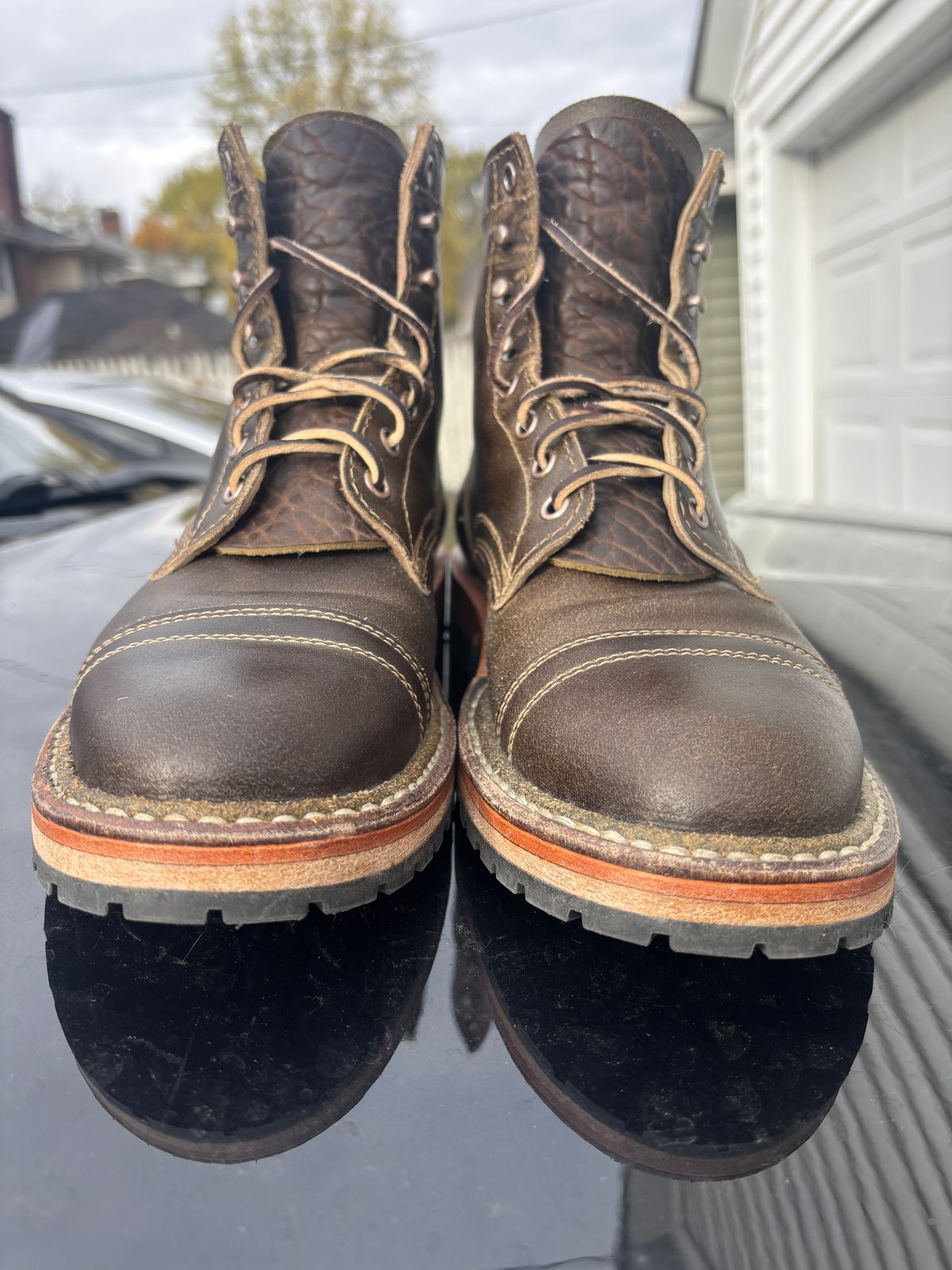 Photo by ZFitzGolf on November 1, 2025 of the White's MP-Sherman Toe Cap in Horween Olive Waxed Flesh.