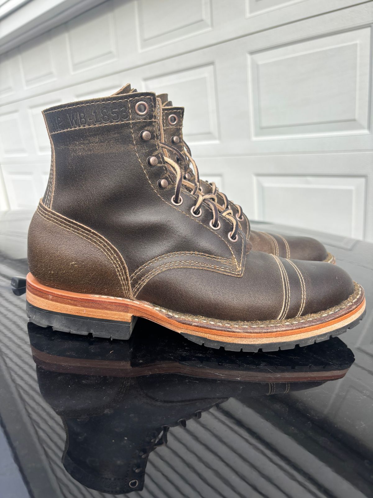 Photo by ZFitzGolf on November 1, 2025 of the White's MP-Sherman Toe Cap in Horween Olive Waxed Flesh.