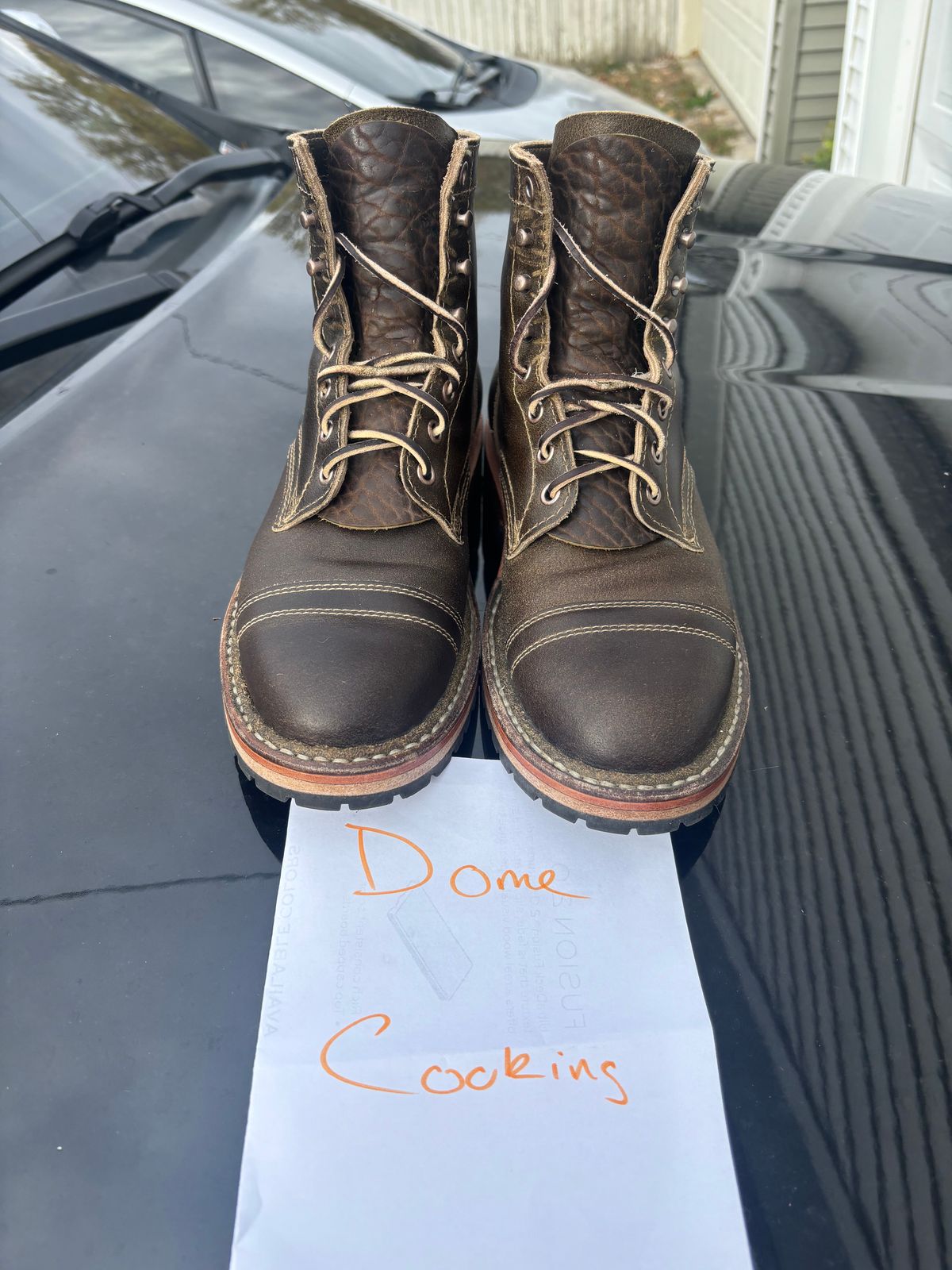 Photo by ZFitzGolf on November 1, 2025 of the White's MP-Sherman Toe Cap in Horween Olive Waxed Flesh.