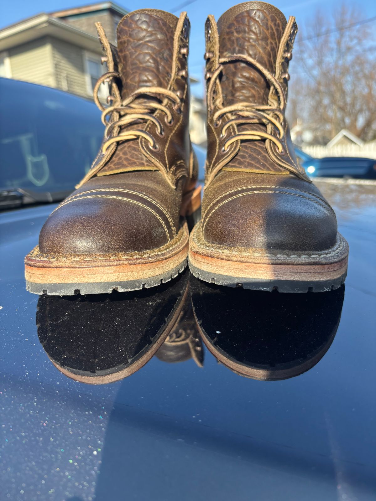 Photo by ZFitzGolf on January 5, 2026 of the White's MP-Sherman Toe Cap in Horween Olive Waxed Flesh.