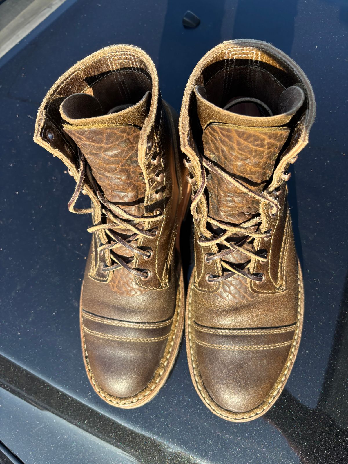 Photo by ZFitzGolf on January 5, 2026 of the White's MP-Sherman Toe Cap in Horween Olive Waxed Flesh.