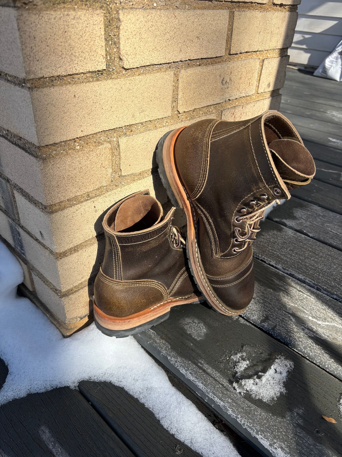 Photo by ZFitzGolf on February 1, 2026 of the White's MP-Sherman Toe Cap in Horween Olive Waxed Flesh.