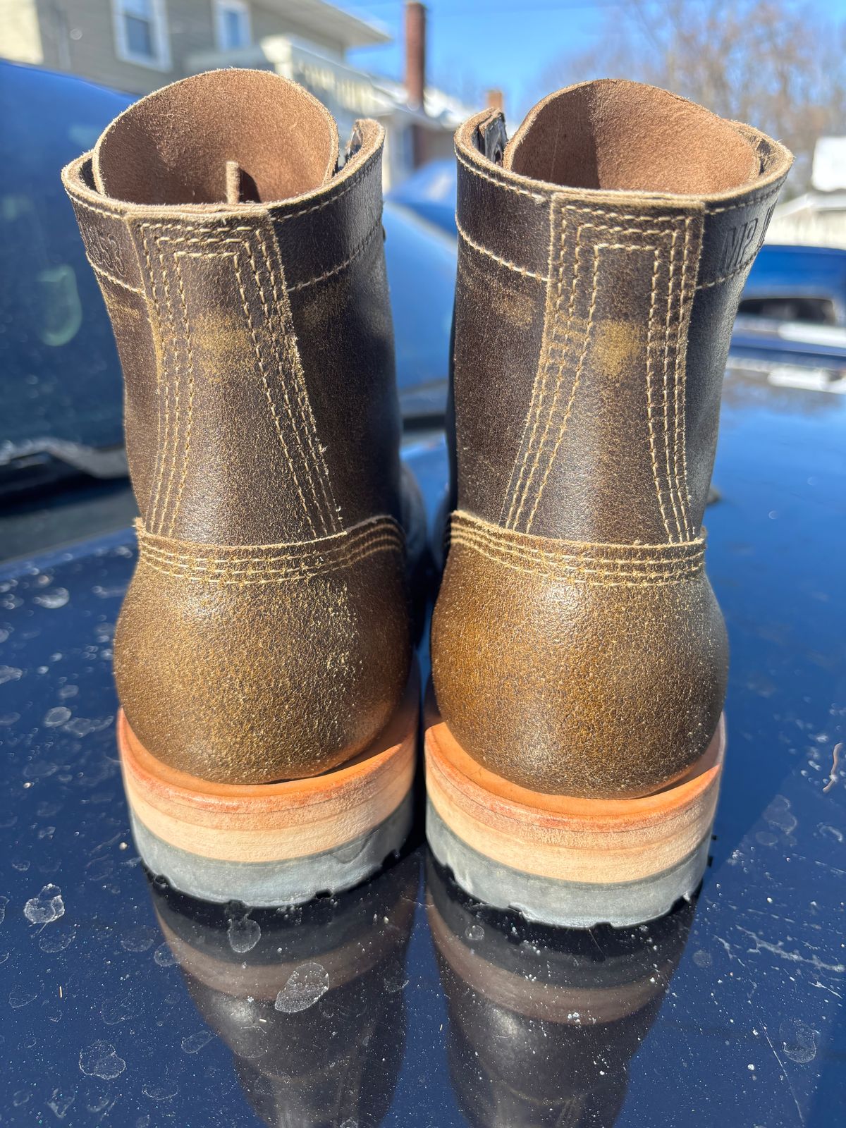 Photo by ZFitzGolf on February 1, 2026 of the White's MP-Sherman Toe Cap in Horween Olive Waxed Flesh.