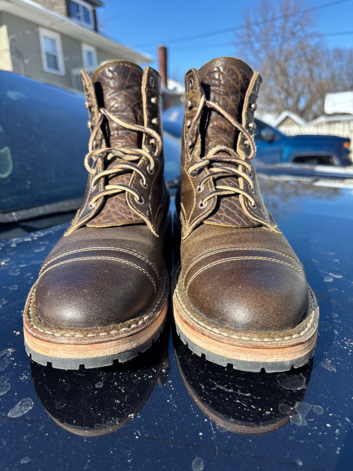 Photo by ZFitzGolf on February 1, 2026 of the White's MP-Sherman Toe Cap in Horween Olive Waxed Flesh.