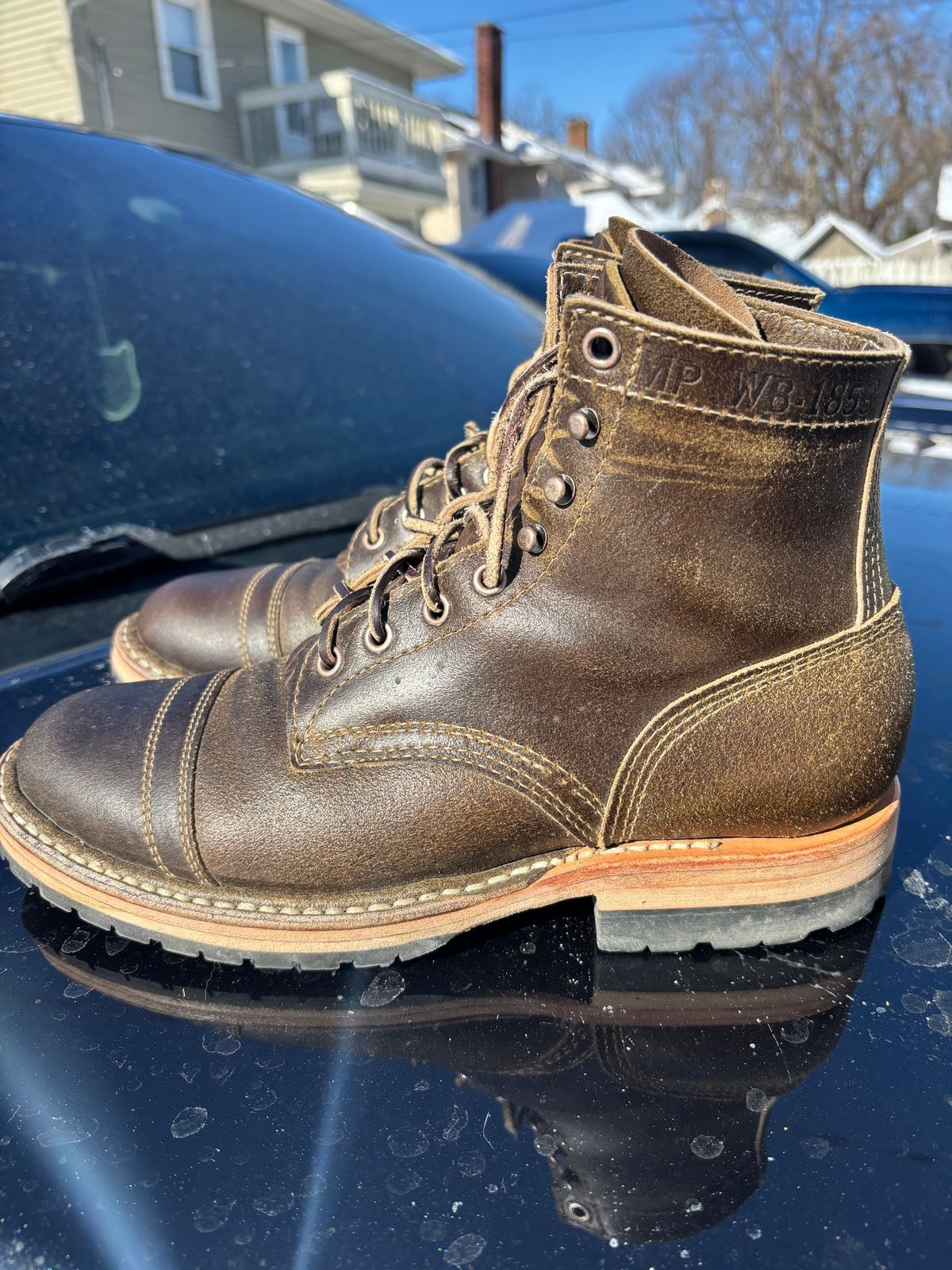 Photo by ZFitzGolf on February 1, 2026 of the White's MP-Sherman Toe Cap in Horween Olive Waxed Flesh.