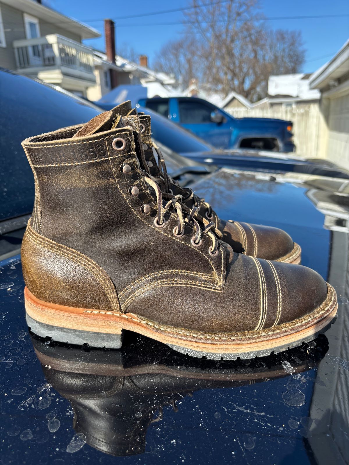 Photo by ZFitzGolf on February 1, 2026 of the White's MP-Sherman Toe Cap in Horween Olive Waxed Flesh.