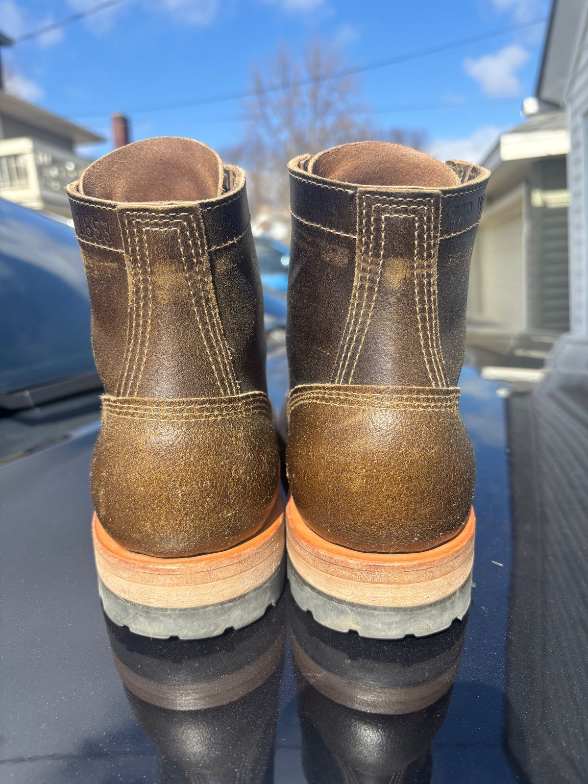Photo by ZFitzGolf on March 1, 2026 of the White's MP-Sherman Toe Cap in Horween Olive Waxed Flesh.