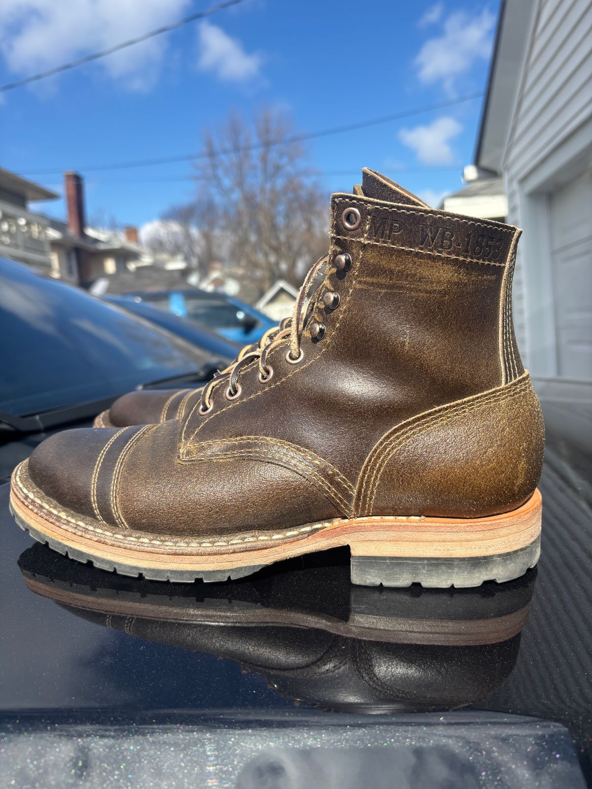 Photo by ZFitzGolf on March 1, 2026 of the White's MP-Sherman Toe Cap in Horween Olive Waxed Flesh.