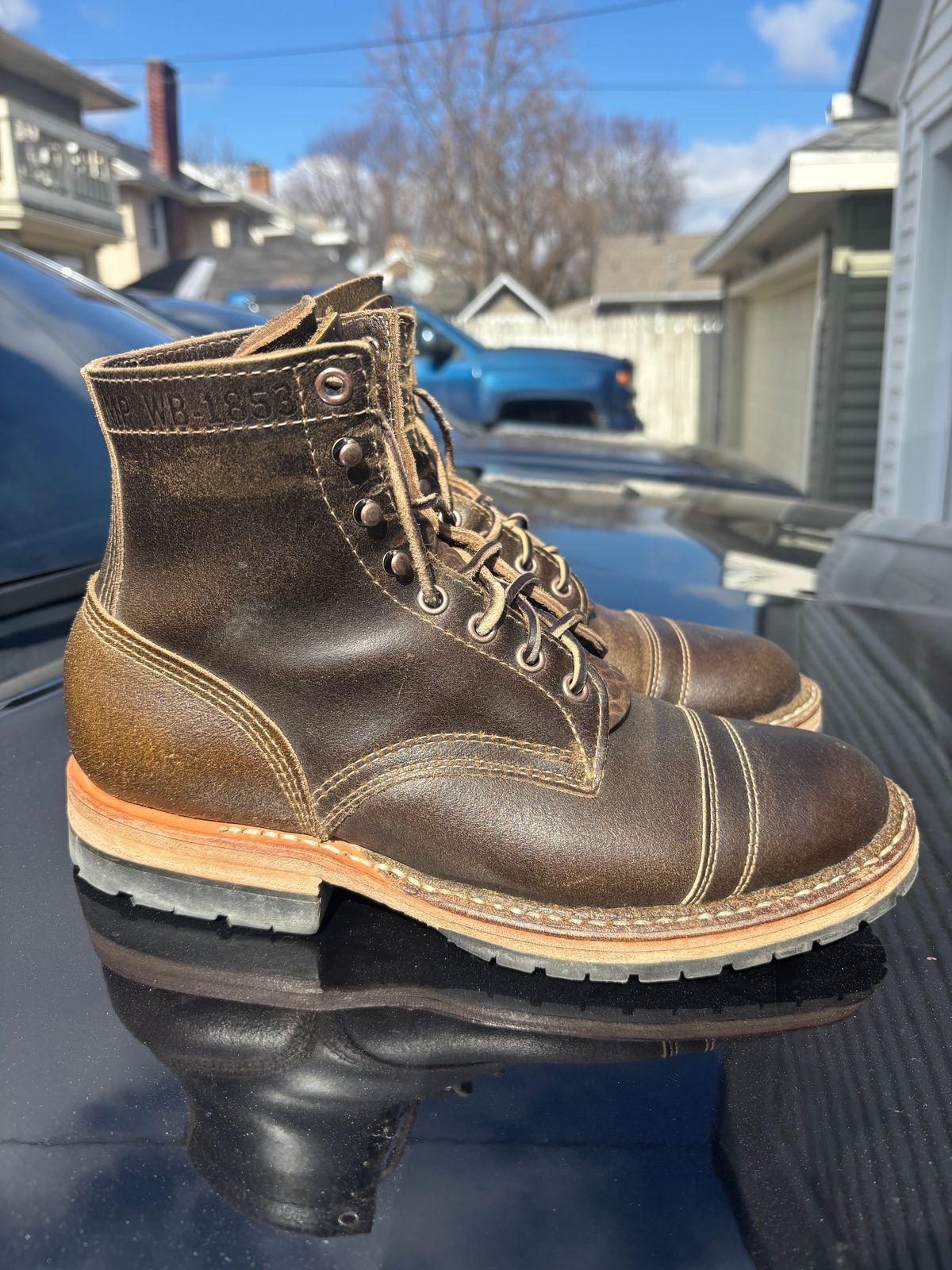 Photo by ZFitzGolf on March 1, 2026 of the White's MP-Sherman Toe Cap in Horween Olive Waxed Flesh.