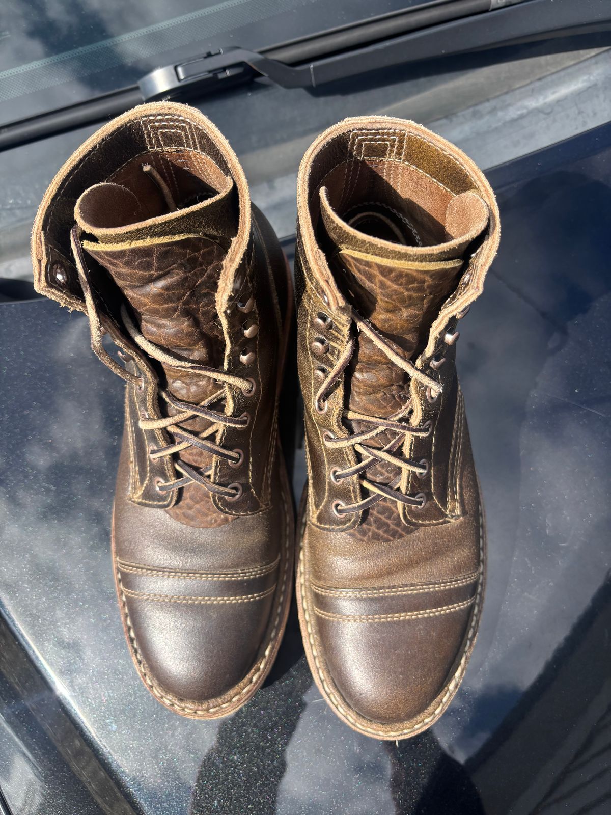 Photo by ZFitzGolf on March 1, 2026 of the White's MP-Sherman Toe Cap in Horween Olive Waxed Flesh.