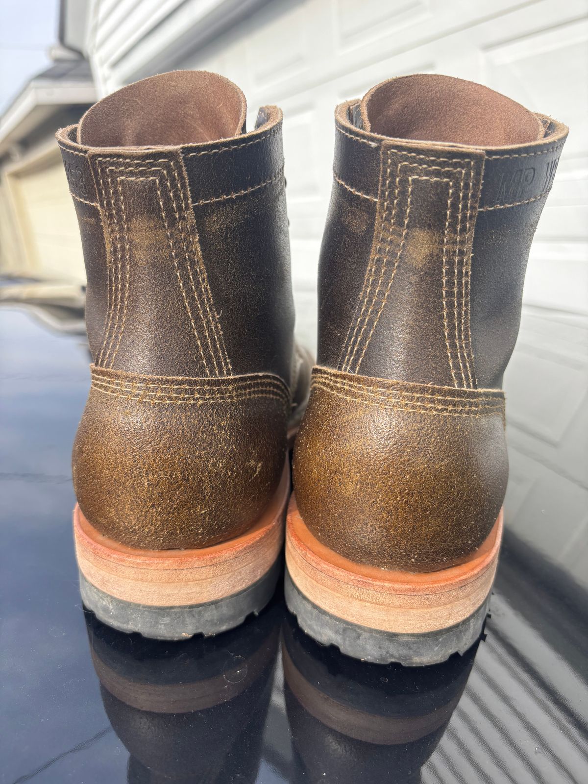 Photo by ZFitzGolf on April 2, 2026 of the White's MP-Sherman Toe Cap in Horween Olive Waxed Flesh.