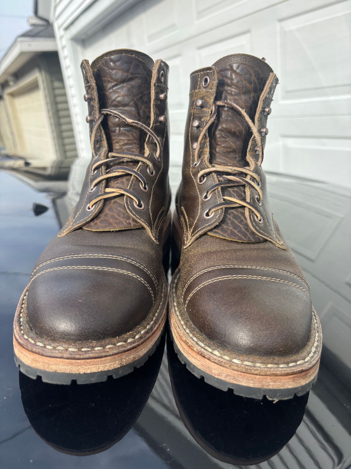 Photo by ZFitzGolf on April 2, 2026 of the White's MP-Sherman Toe Cap in Horween Olive Waxed Flesh.