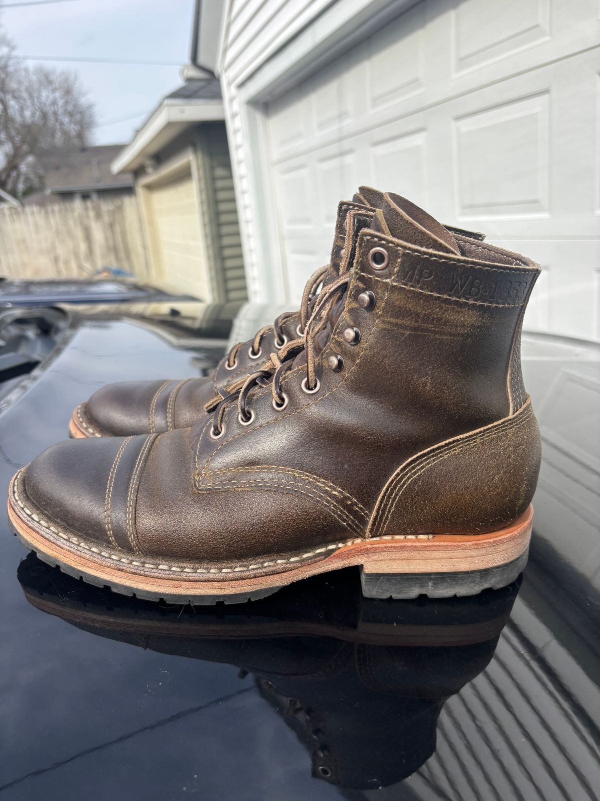 Photo by ZFitzGolf on April 2, 2026 of the White's MP-Sherman Toe Cap in Horween Olive Waxed Flesh.