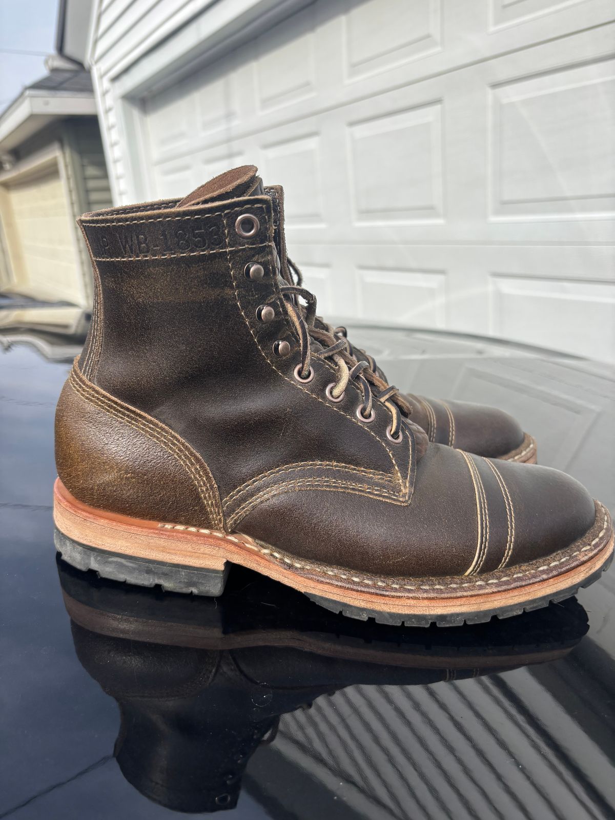 Photo by ZFitzGolf on April 2, 2026 of the White's MP-Sherman Toe Cap in Horween Olive Waxed Flesh.