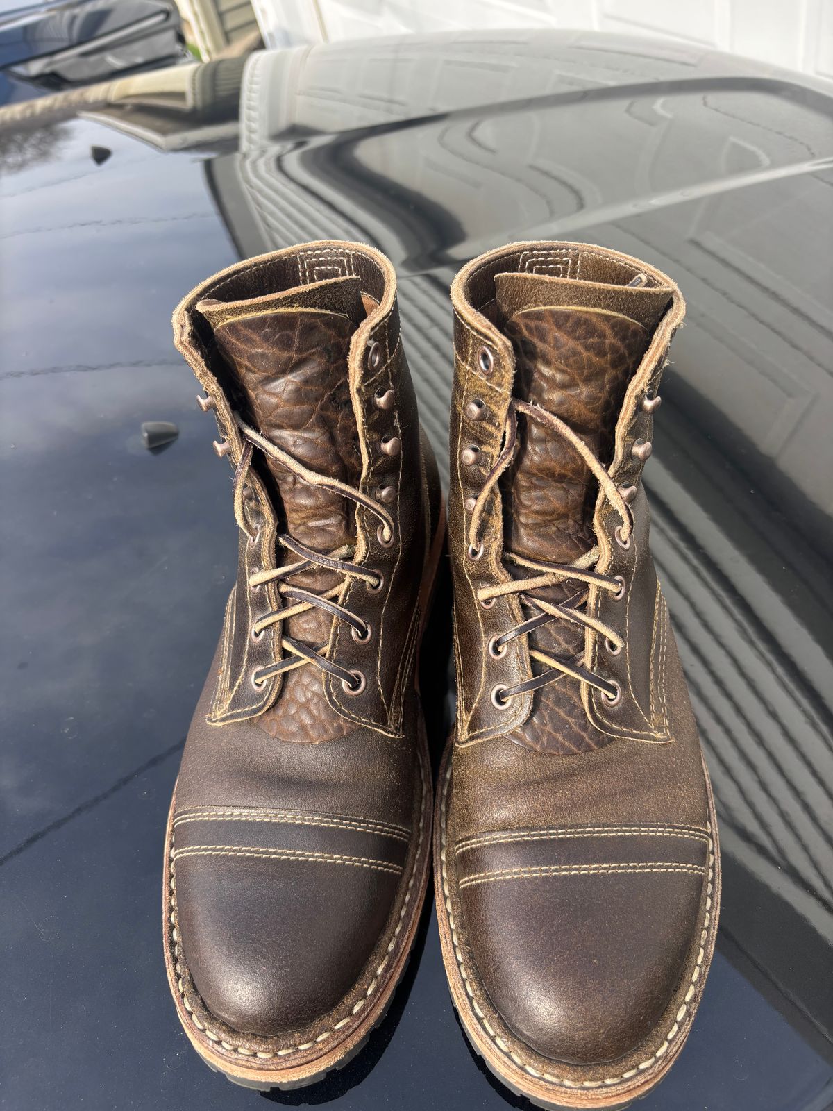 Photo by ZFitzGolf on April 2, 2026 of the White's MP-Sherman Toe Cap in Horween Olive Waxed Flesh.