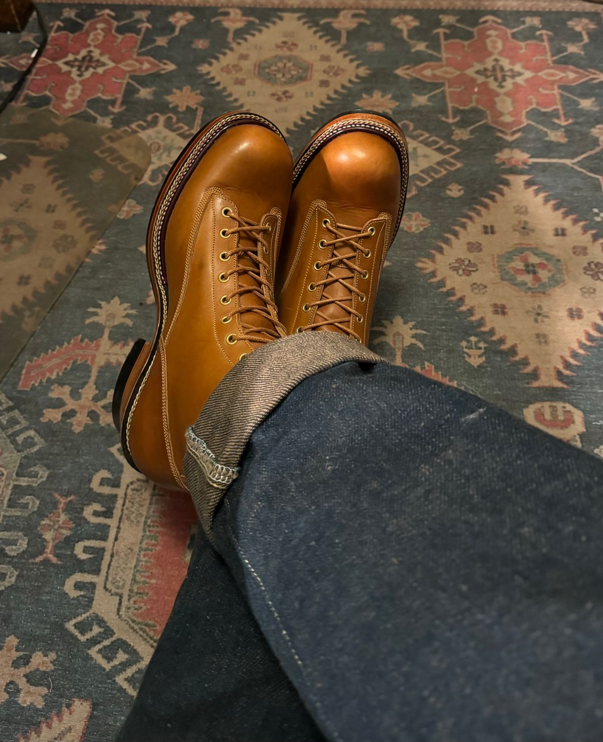 Photo by SlurryB on October 7, 2024 of the Fortis Boots Goldrush in Badalassi Carlo Cognac Minerva.