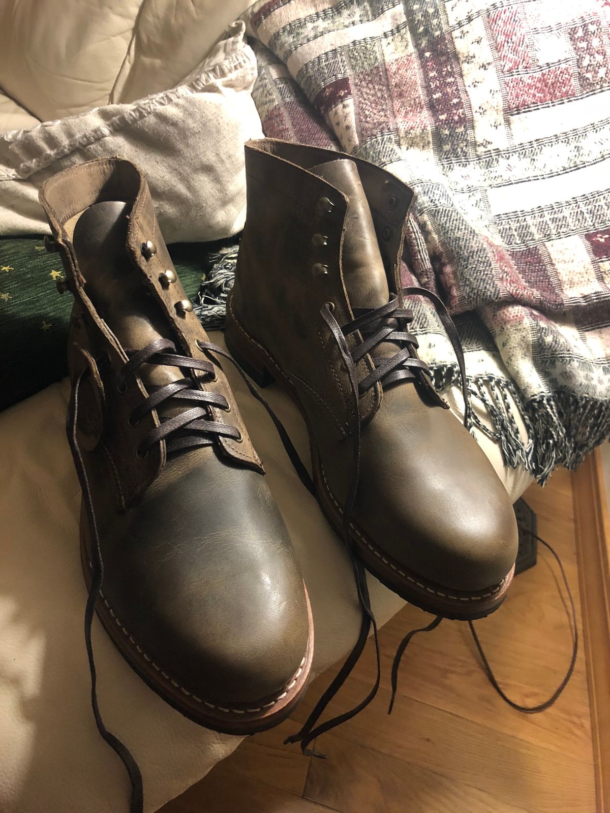 Photo by congressmancuff on December 4, 2018 of the Wolverine 1000 Mile Evans Boot in Horween Stone Chromexcel.