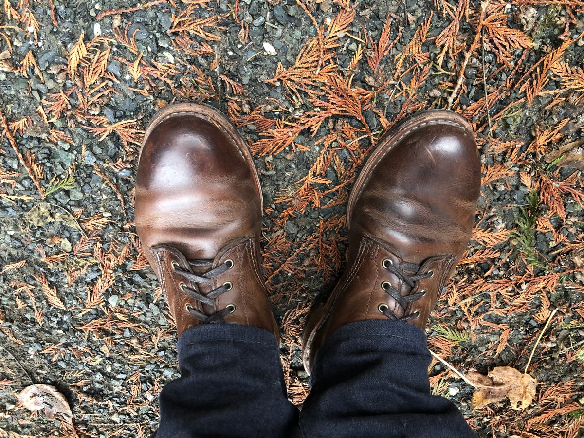 Photo by congressmancuff on December 1, 2019 of the Wolverine 1000 Mile Evans Boot in Horween Stone Chromexcel.