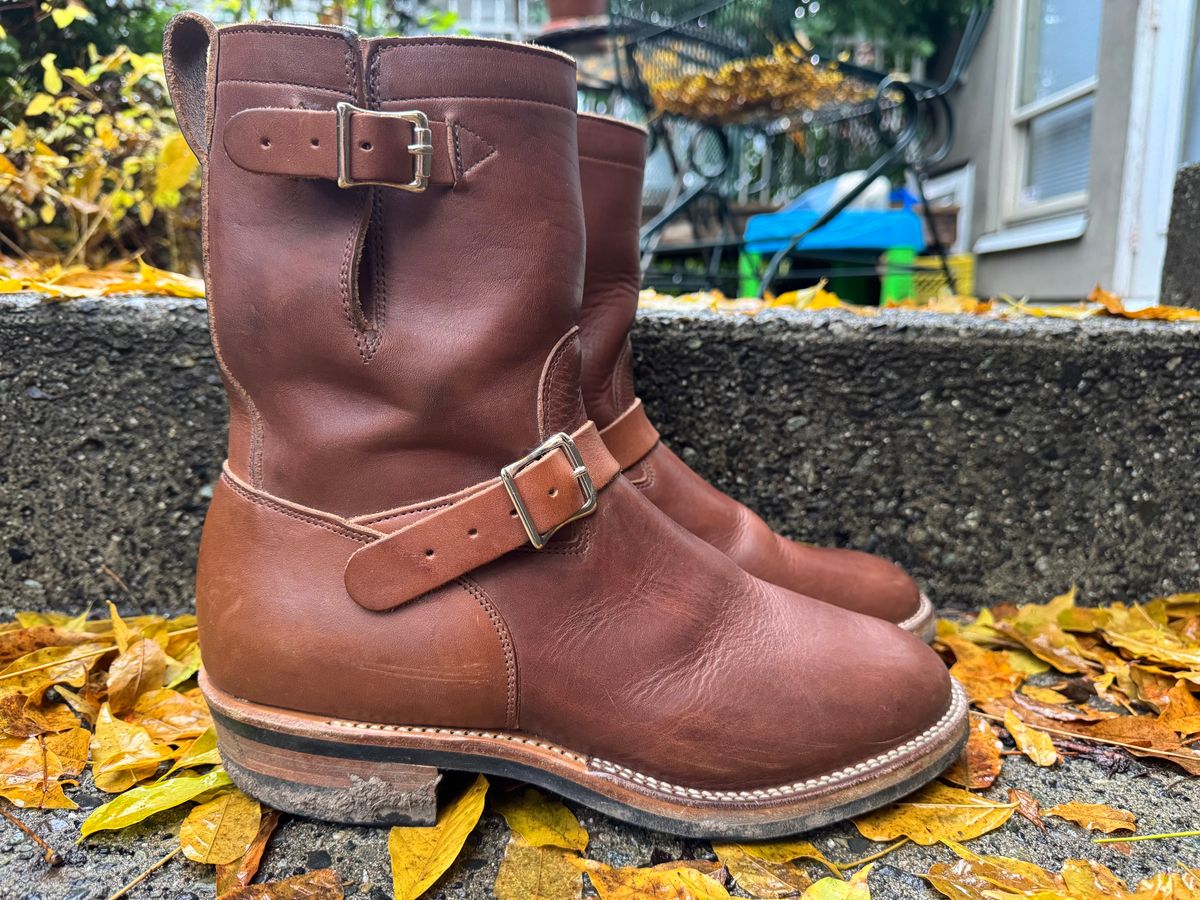 Photo by congressmancuff on December 5, 2025 of the Viberg Engineer in Horween Crust Chromexcel.