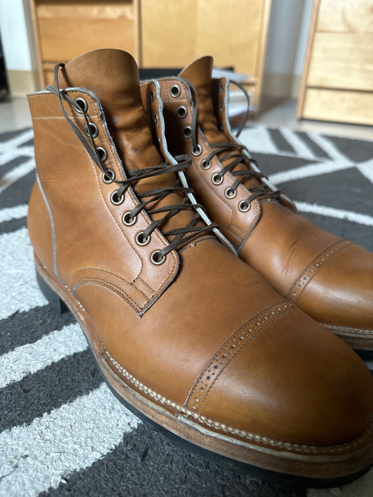 Photo by bbart on January 31, 2025 of the Viberg Service Boot BCT in Horween Oak Chromepak.