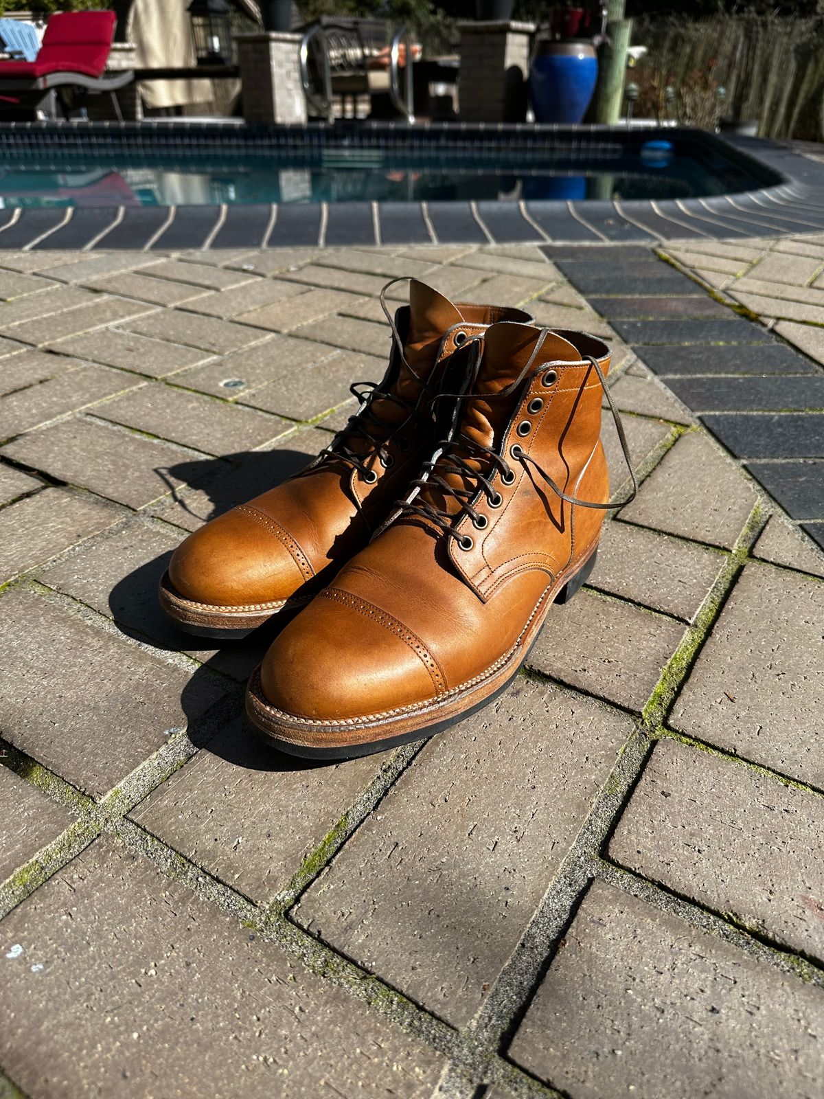 Photo by bbart on March 5, 2025 of the Viberg Service Boot BCT in Horween Oak Chromepak.