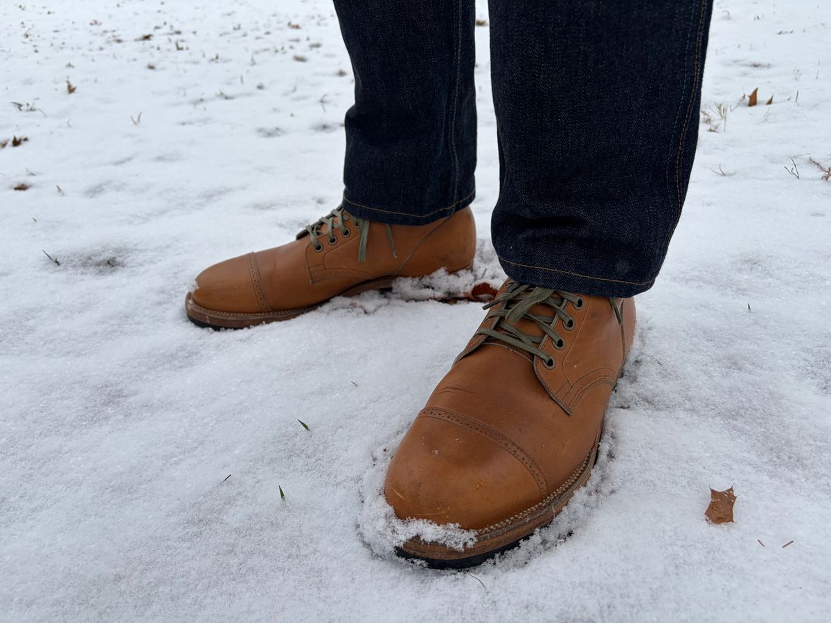 Photo by bbart on December 5, 2025 of the Viberg Service Boot BCT in Horween Oak Chromepak.