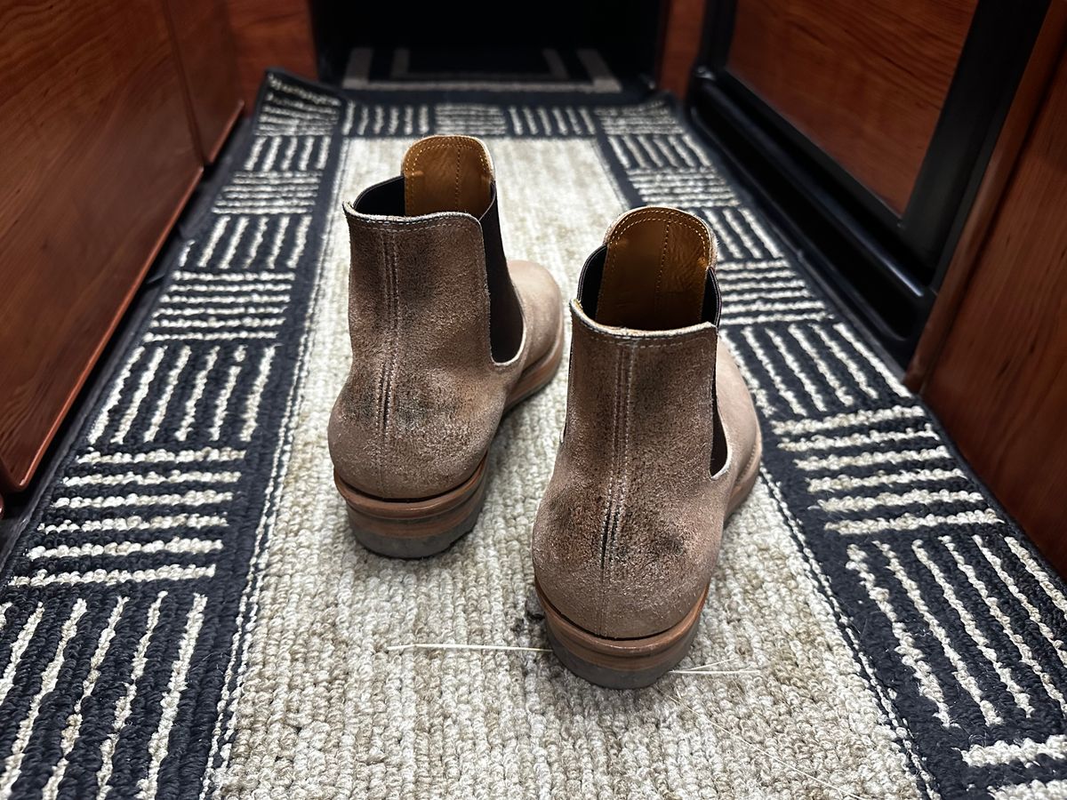 Photo by bbart on August 3, 2025 of the Briselblack The Seventh Chelsea Boot in Maryam Natural Horsebutt Roughout.